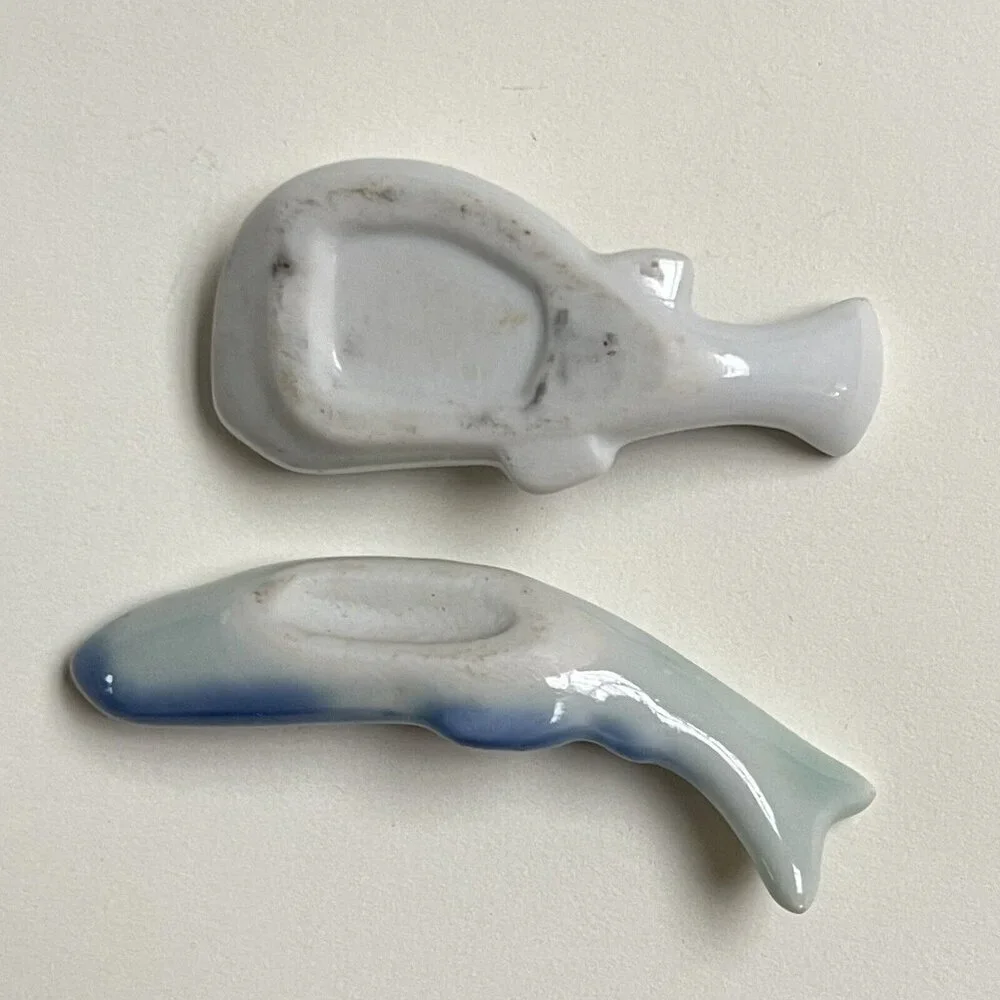 Blue Ceramic Fish Mini‎ Figurines Chopstick Rest Blue White Decor Beach